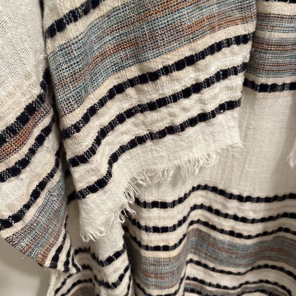 American Eagle Womens Poncho Kimono Striped Open Front Long Fringe Wrap One Size - Picture 6 of 8